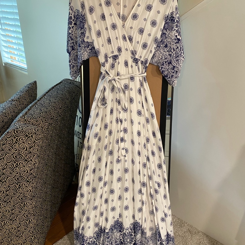Lulus South of France Blue and Ivory Print Maxi Dress - Picture 2 of 3